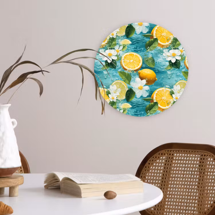 Citroen - Bloemen - Bruisend - Water Wandcirkel plexiglas klein 852 -sfeer4