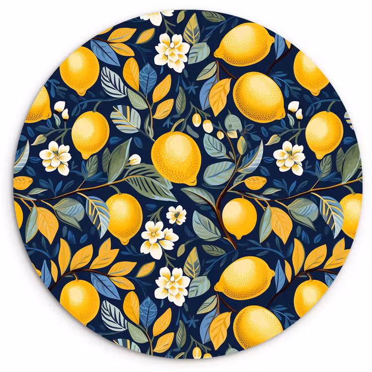 Citroenen - Bloemen - Bladeren - Blauw Wandcirkel plexiglas klein 852 -3d