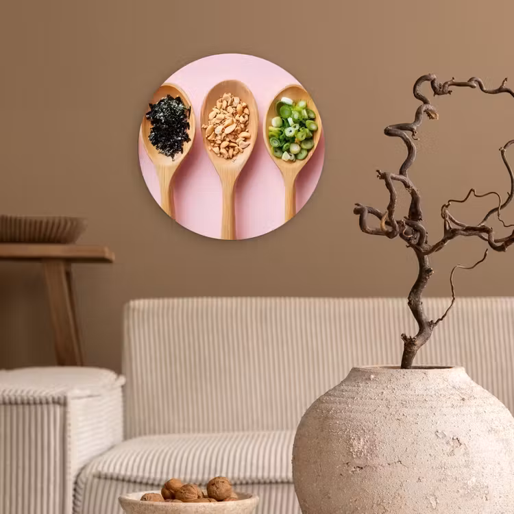 Ingrediënten - Lepels - Hout - Roze Wandcirkel plexiglas klein -sfeer1