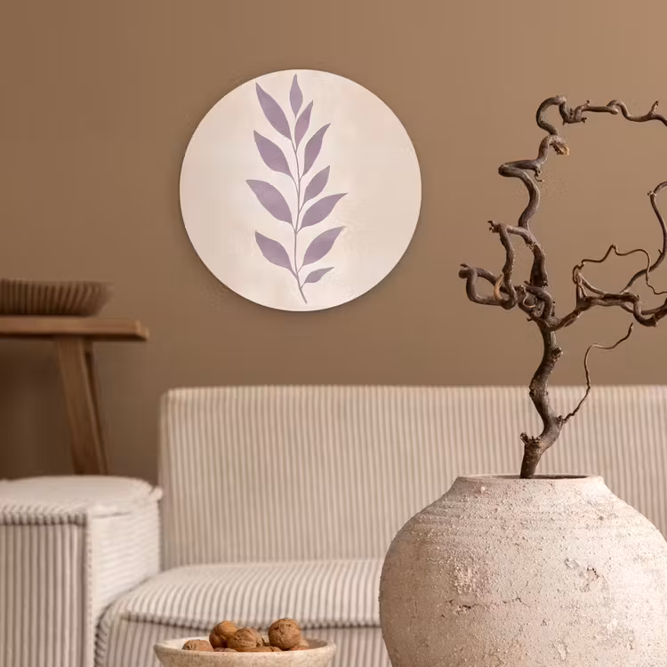 Tak - Bladeren - Minimalistisch - Beige Wandcirkel plexiglas klein -sfeer1