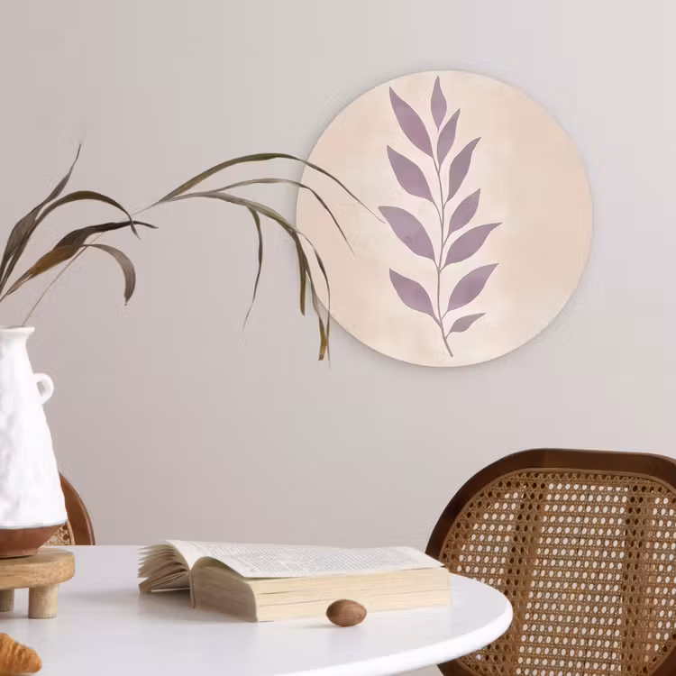 Tak - Bladeren - Minimalistisch - Beige Wandcirkel plexiglas klein -sfeer4