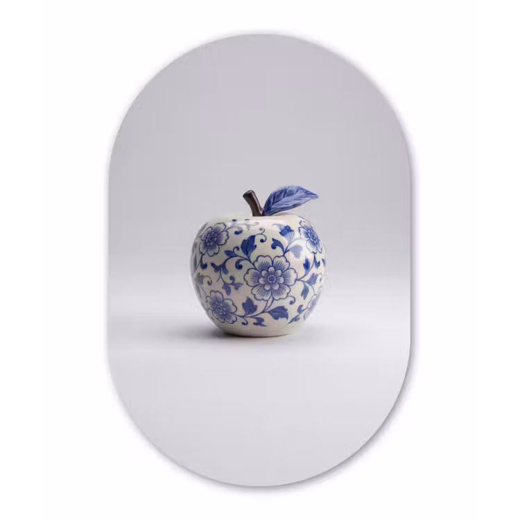 Appel - Blauw - Klassiek Wandcirkel Ovaal Aluminium middel -3d