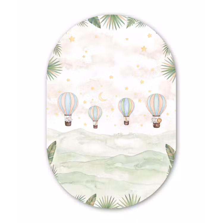 Aquarel - Luchtballonnen - Pastel Wandcirkel Ovaal Aluminium middel -3d