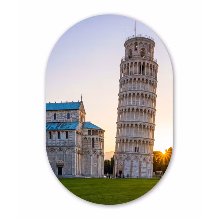 Architectuur - Toren - Pisa - Italië - Zonsondergang Wandcirkel Ovaal Aluminium middel -3d