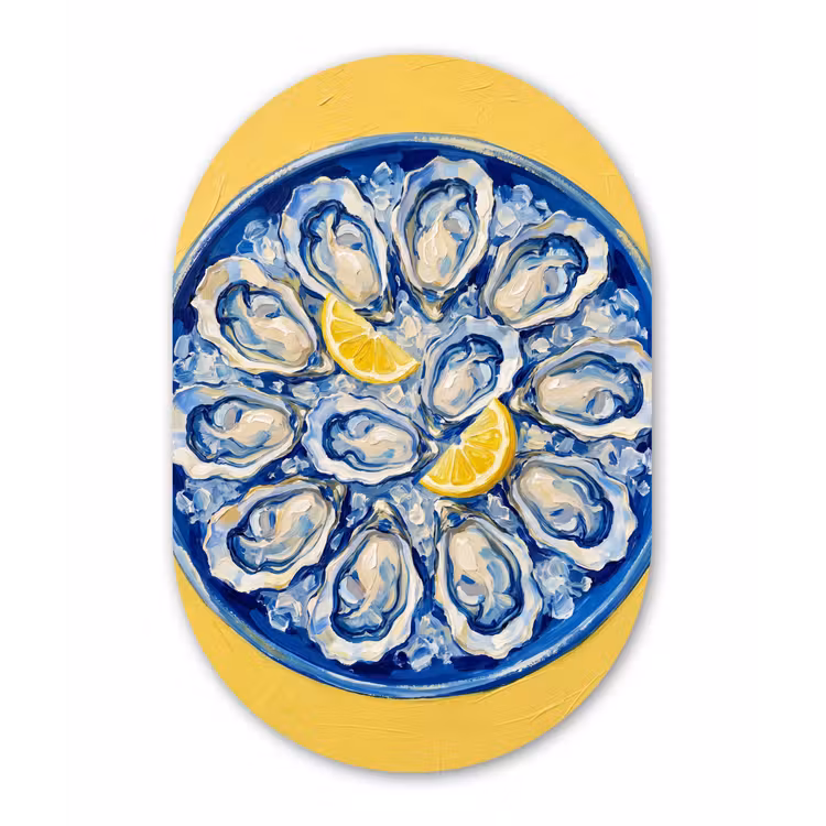 Oesters - Citroen - IJs - Modern - Geel Wandcirkel Ovaal Aluminium middel -3d