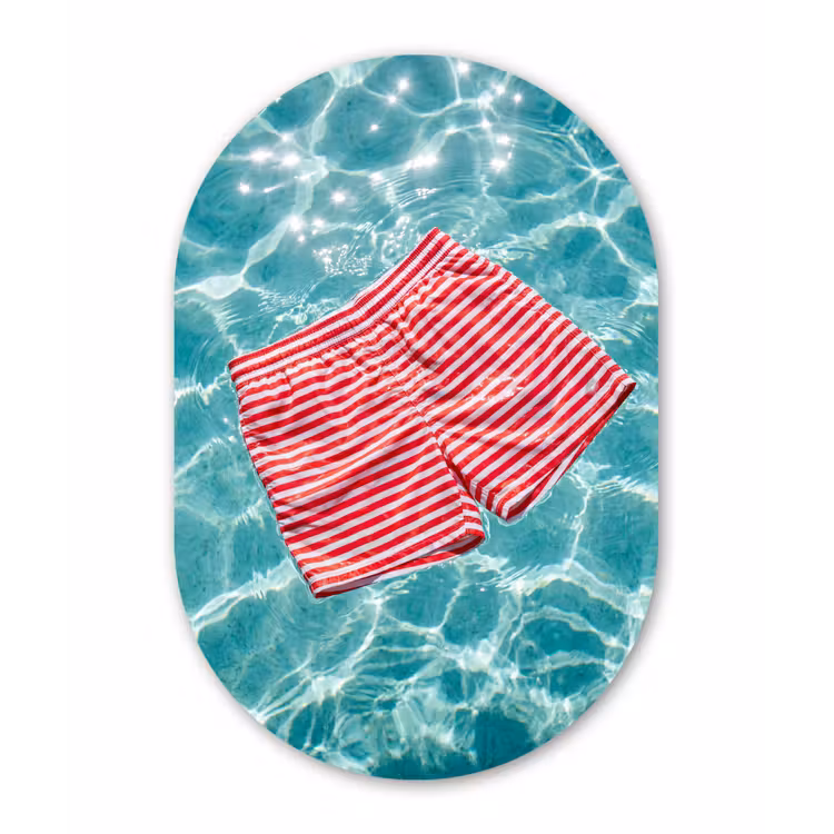 Zwemkleding - Gestreept - Water - Zomer - Rood-wit Wandcirkel Ovaal Aluminium middel -3d