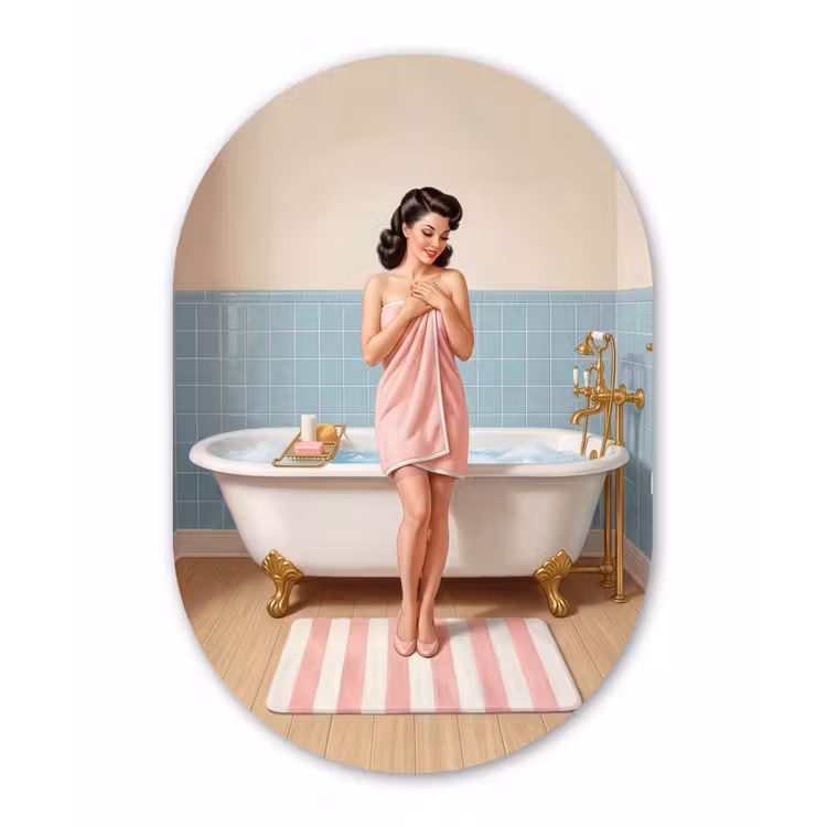 Badkamer - Vrouw - Roze Wandcirkel Ovaal Aluminium middel -3d