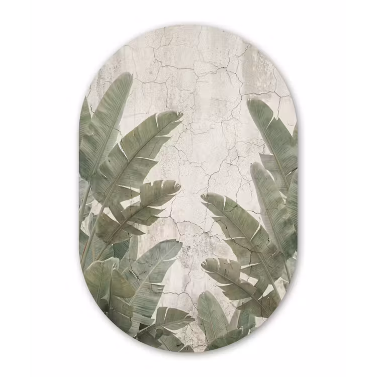 Bananenbladeren - Beton - Groen Wandcirkel Ovaal Aluminium middel -3d
