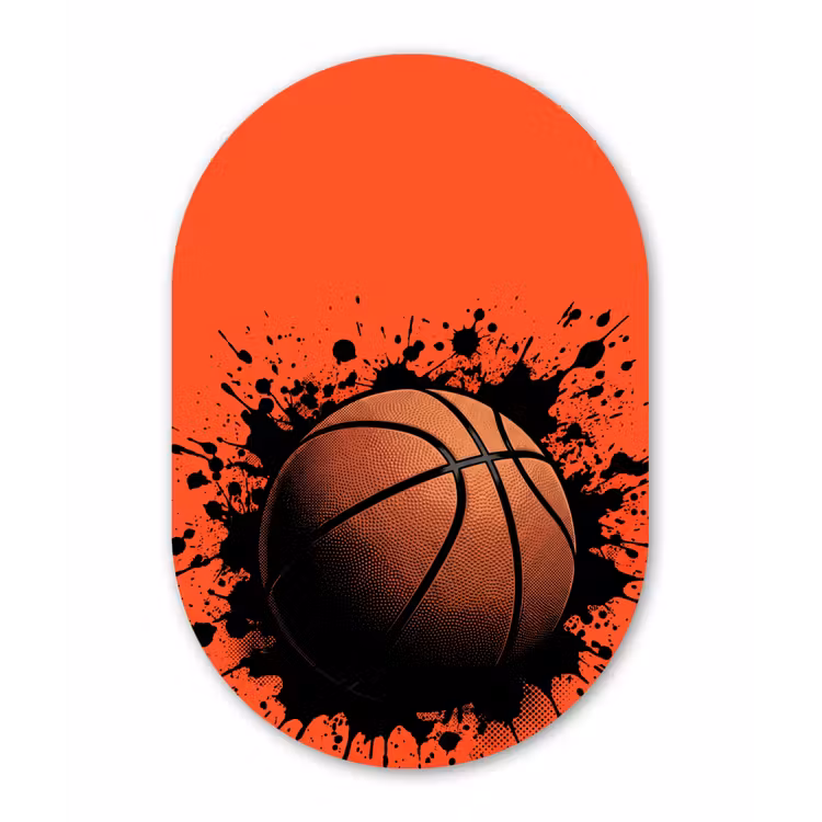Basketbal - Verf - Sport - Oranje Wandcirkel Ovaal Aluminium middel -3d