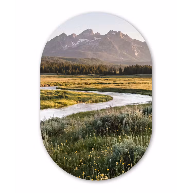 Berglandschap - Rivier - Bos Wandcirkel Ovaal Aluminium middel -3d