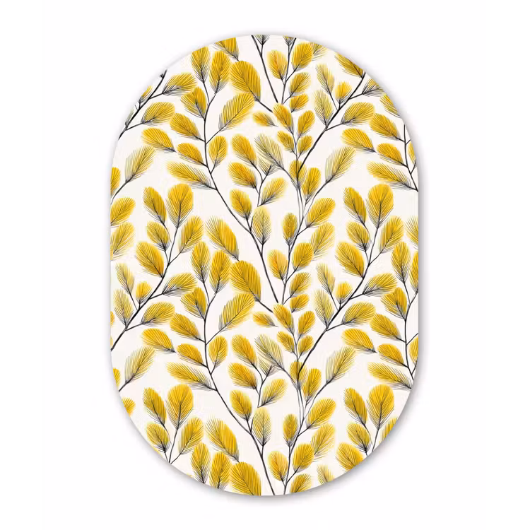 Bladeren - Botanisch - Elegant - Geel - Zwart Wandcirkel Ovaal Aluminium middel 839 -3d