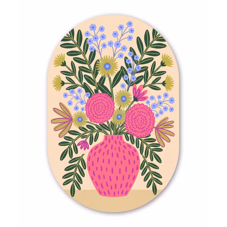 Bloemen - Boeket - Natuur - Abstract - Roze Wandcirkel Ovaal Aluminium middel -3d
