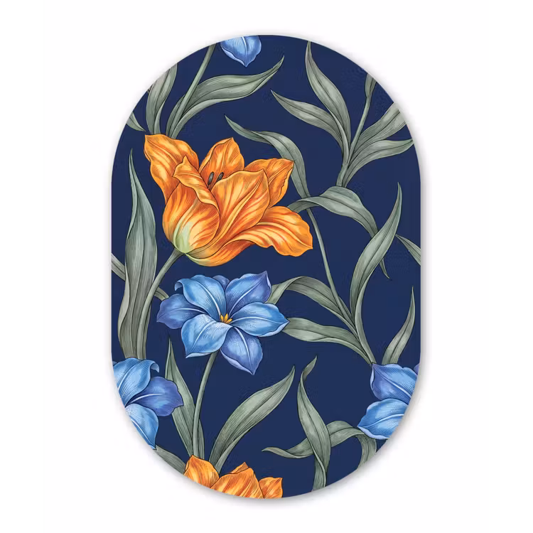 Wandoval - Aluminium - Blumen – Botanik – Muster - Bloemen - Botanisch - Patroon Wandcirkel Ovaal Aluminium middel