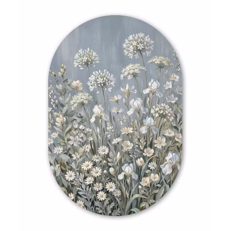 Bloemen - Botanisch - Blauw Wandcirkel Ovaal Aluminium middel -3d