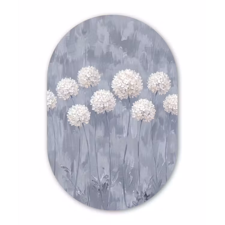 Bloemen - Illustratie - Blauw Wandcirkel Ovaal Aluminium middel -3d