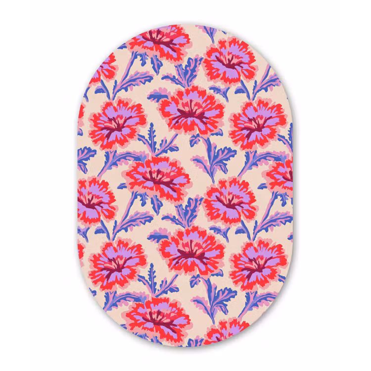 Bloemen - Patroon - Meerkleurig Wandcirkel Ovaal Aluminium middel 839 -3d