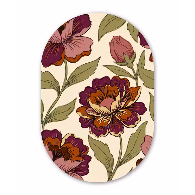 Bloemen - Patroon - Natuur - Modern - Paars Wandcirkel Ovaal Aluminium middel -3d