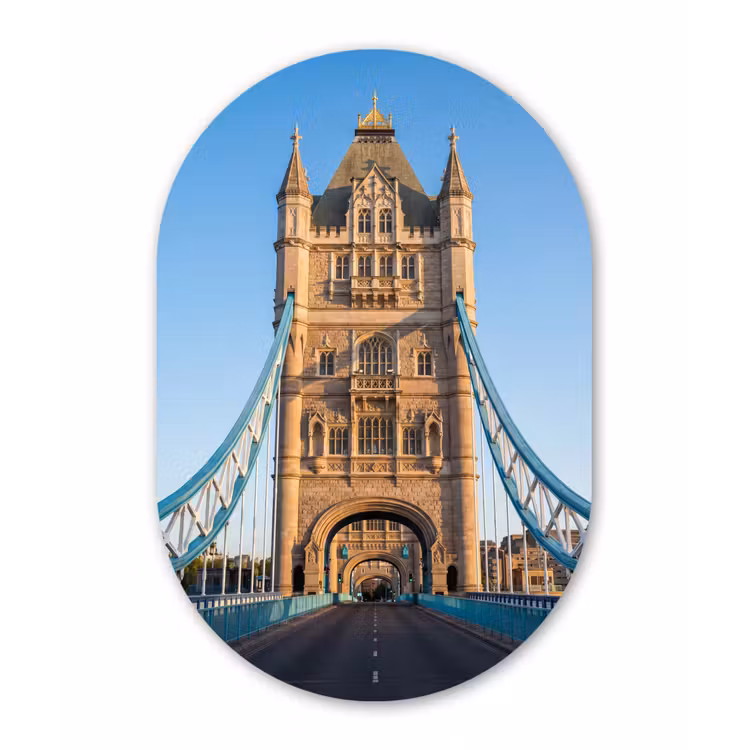 Brug - Toren - Architectuur - Klassiek - Blauw Wandcirkel Ovaal Aluminium middel -3d