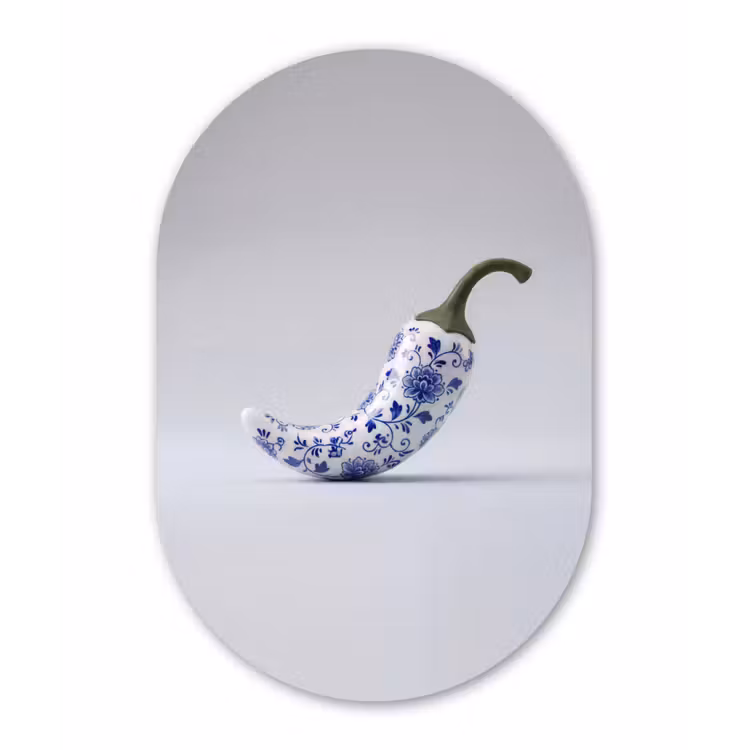 Chilipeper - Keramiek - Blauw Wandcirkel Ovaal Aluminium middel -3d