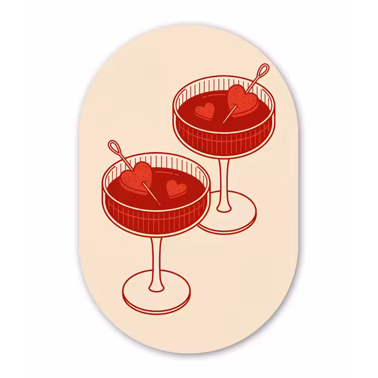 Cocktail - Hartjes - Liefde - Illustratie - Rood Wandcirkel Ovaal Aluminium middel -3d