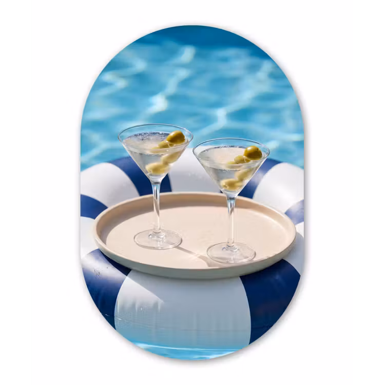Cocktail - Zwembad - Zomer - Blauw Wandcirkel Ovaal Aluminium middel -3d