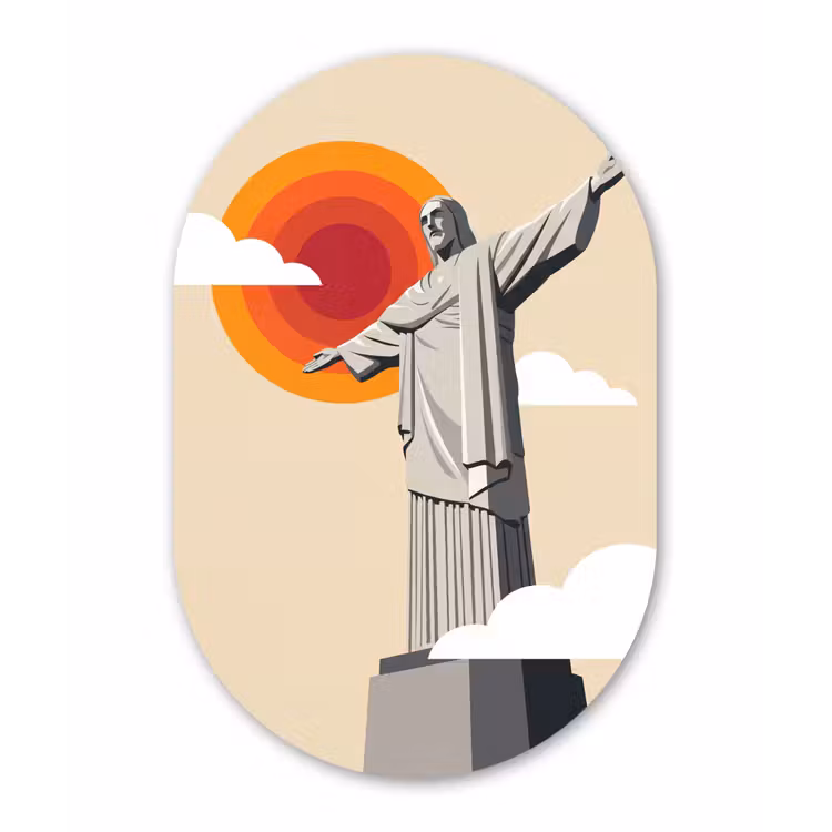 Monument - Stad - Zonsondergang - Minimalistisch - Oranje Wandcirkel Ovaal Aluminium middel -3d