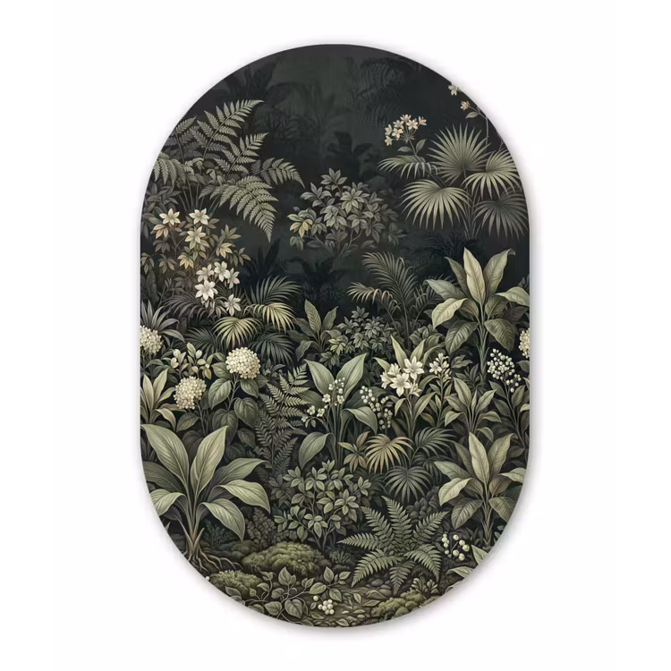 Jungle - Bladeren - Botanisch - Groen Wandcirkel Ovaal Aluminium middel -3d