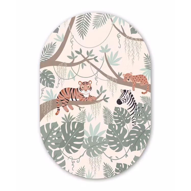 Jungle - Rustiek - Pastel Wandcirkel Ovaal Aluminium middel -3d