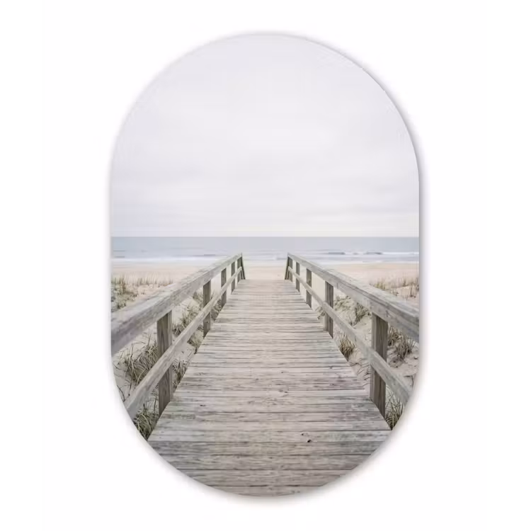 Duinen - Vlonder - Oceaan Wandcirkel Ovaal Aluminium middel -3d