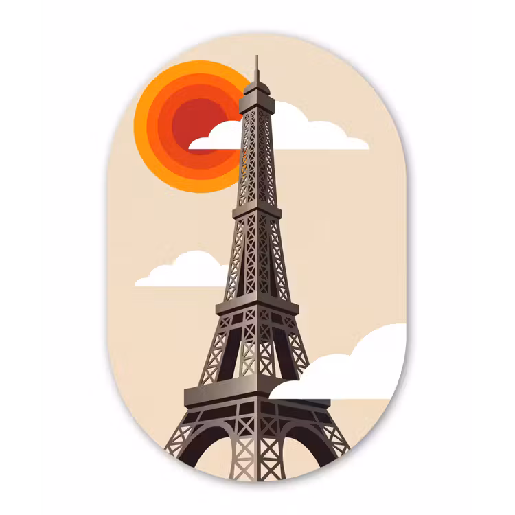 Eiffeltoren - Zon - Architectuur - Abstract - Beige Wandcirkel Ovaal Aluminium middel -3d