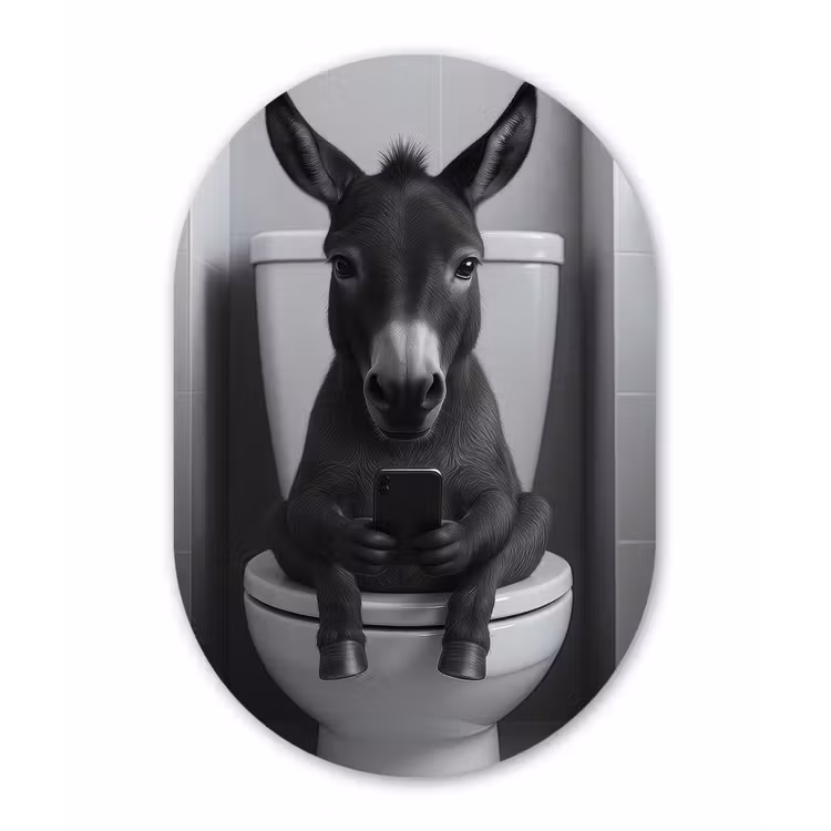 Ezel - Telefoon - Toilet - Zwart - Wit Wandcirkel Ovaal Aluminium middel -3d