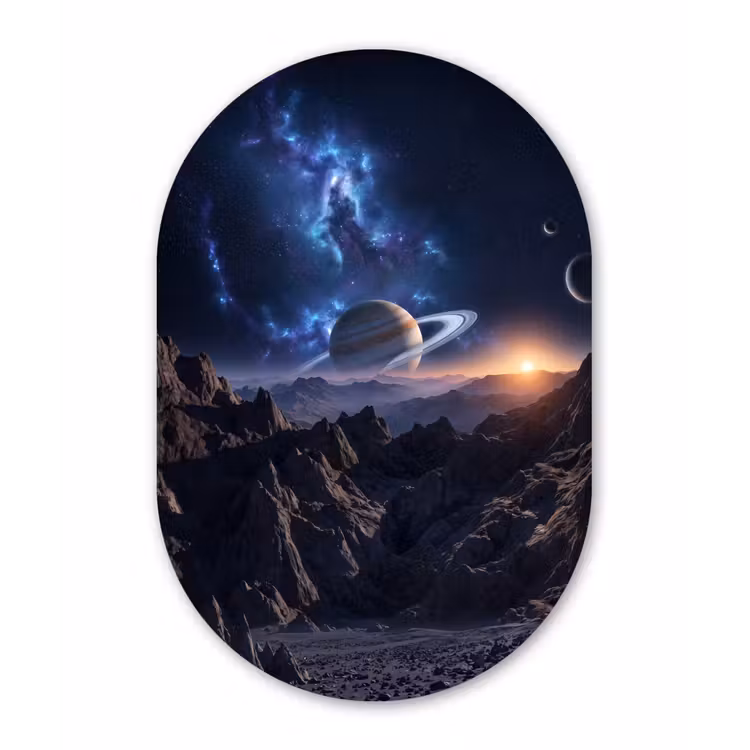 Fantasy - Kosmos - Landschap Wandcirkel Ovaal Aluminium middel -3d