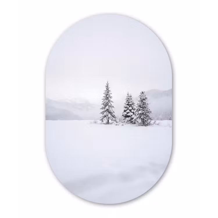 Fijnsparren - Sneeuw - Winter - Landschap - Stilte Wandcirkel Ovaal Aluminium middel -3d