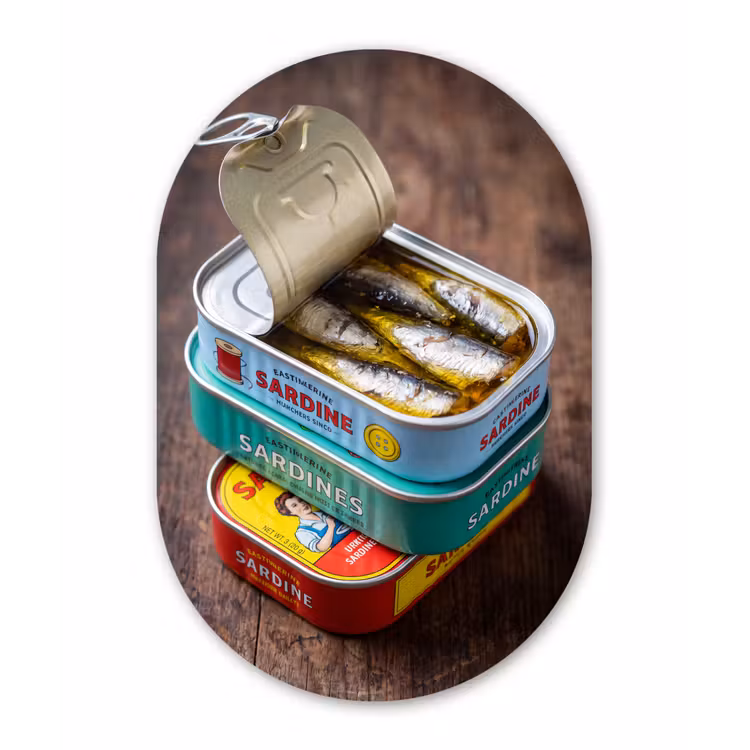Wandoval - Aluminium - Fisch – Dosen – Küche - Vis - Blikjes - Keuken Wandcirkel Ovaal Aluminium middel