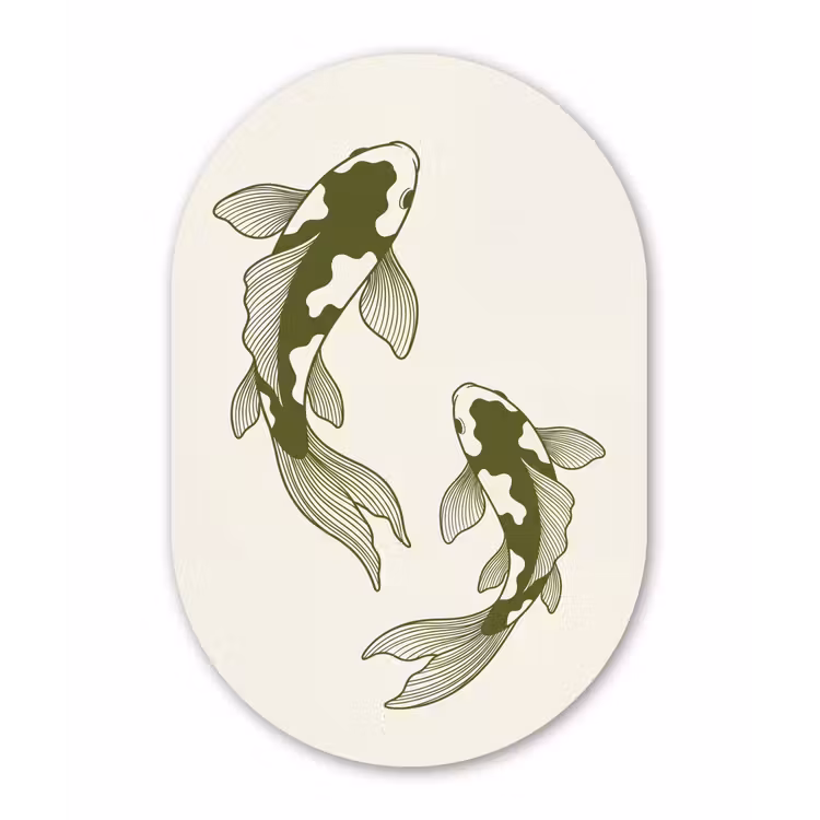 Vis - Zwemmend - Groen - Abstract - Dieren Wandcirkel Ovaal Aluminium middel -3d