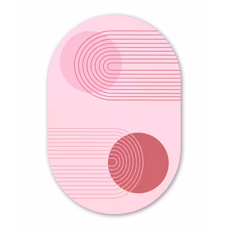 Vormen - Lijnen - Minimalistisch - Roze Wandcirkel Ovaal Aluminium middel -3d
