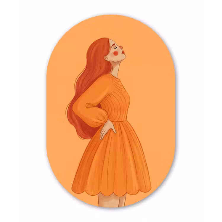 Vrouw - Profiel - Mensen - Modern - Oranje Wandcirkel Ovaal Aluminium middel -3d