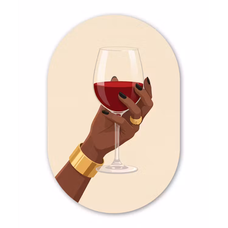 Vrouw - Wijn - Glas - Illustratie - Rood Wandcirkel Ovaal Aluminium middel -3d