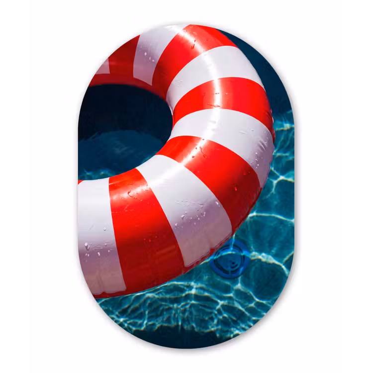 Recreatie - Water - Zomer - Rood - Wit Wandcirkel Ovaal Aluminium middel -3d