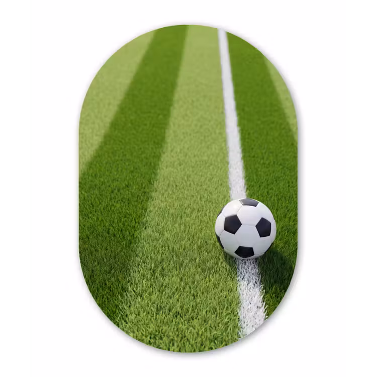 Voetbal - Grasveld - Sport - Groen Wandcirkel Ovaal Aluminium middel -3d