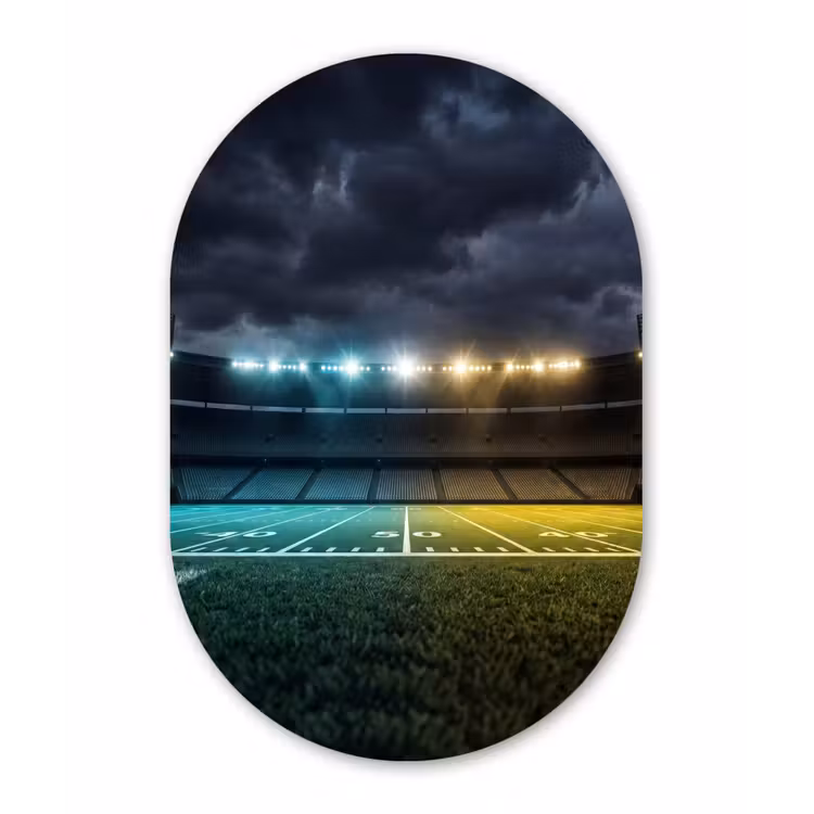 Voetbal - Stadion - Nacht - Modern Wandcirkel Ovaal Aluminium middel -3d