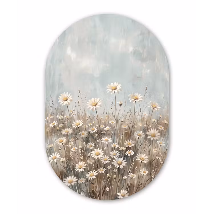 Madelief - Illustratie - Wit Wandcirkel Ovaal Aluminium middel -3d
