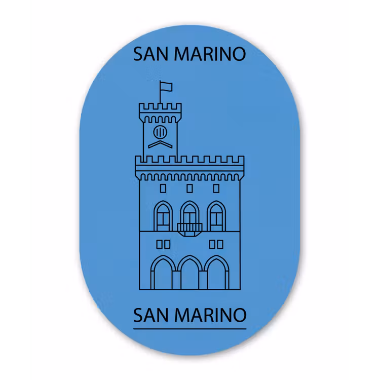 Gebouw - San Marino - Architectuur - Lijntekening - Blauw Wandcirkel Ovaal Aluminium middel -3d