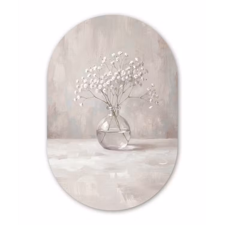 Gipskruid - Vaas - Wit Wandcirkel Ovaal Aluminium middel -3d