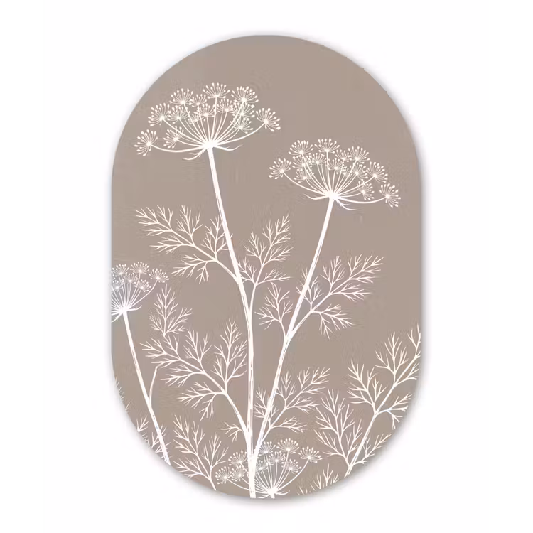 Grafisch - Fluitenkruid - Taupe Wandcirkel Ovaal Aluminium middel -3d