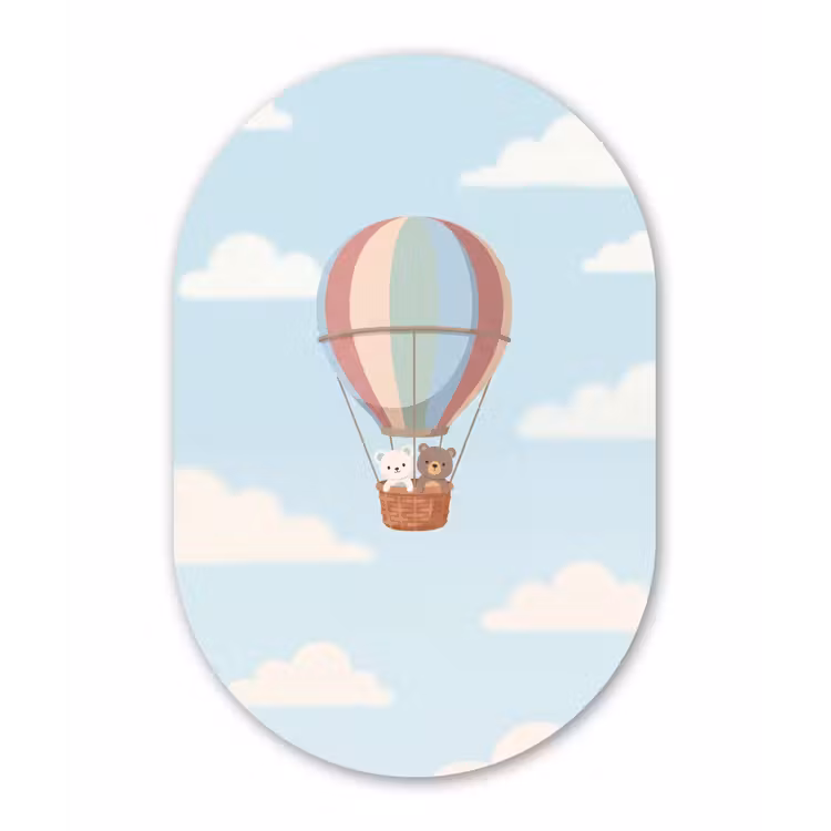 Luchtballon - Beren - Pastel Wandcirkel Ovaal Aluminium middel -3d