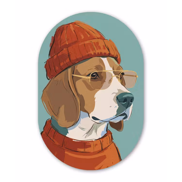 Hond - Beanie - Zonnebril - Dieren - Modern Wandcirkel Ovaal Aluminium middel -3d