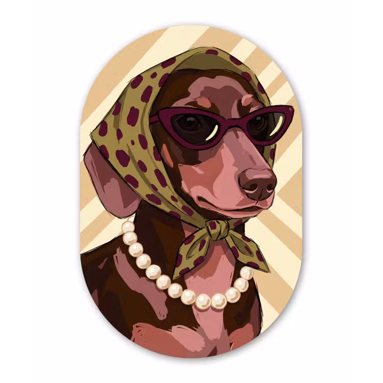 Hond - Zonnebril - Hoofddoek - Dieren - Modern Wandcirkel Ovaal Aluminium middel -3d