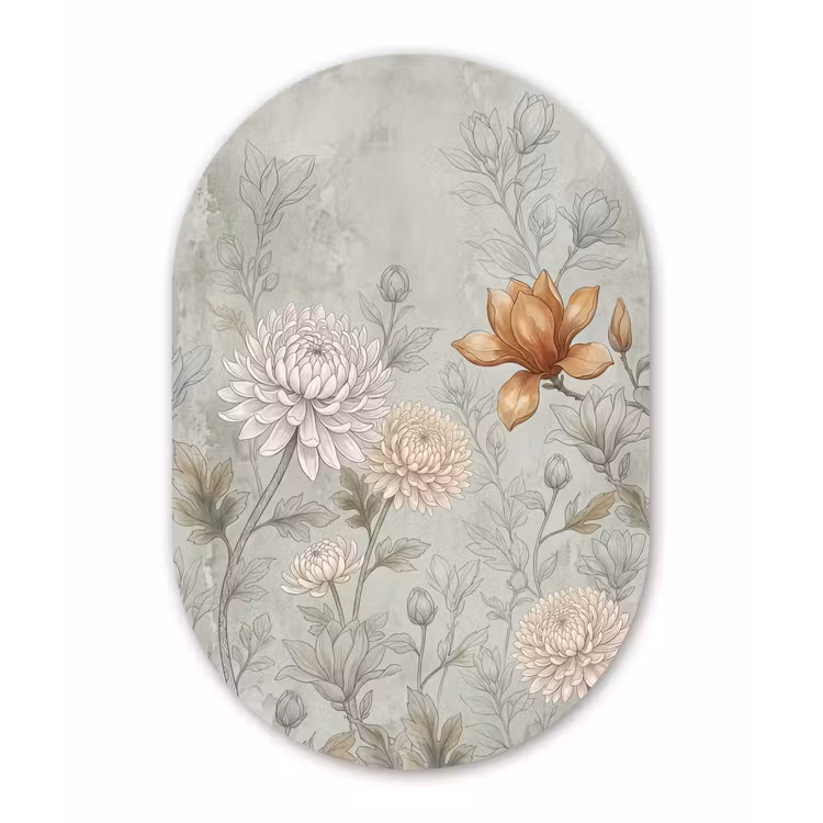 Illustratie - Bloemen - Groen Wandcirkel Ovaal Aluminium middel -3d