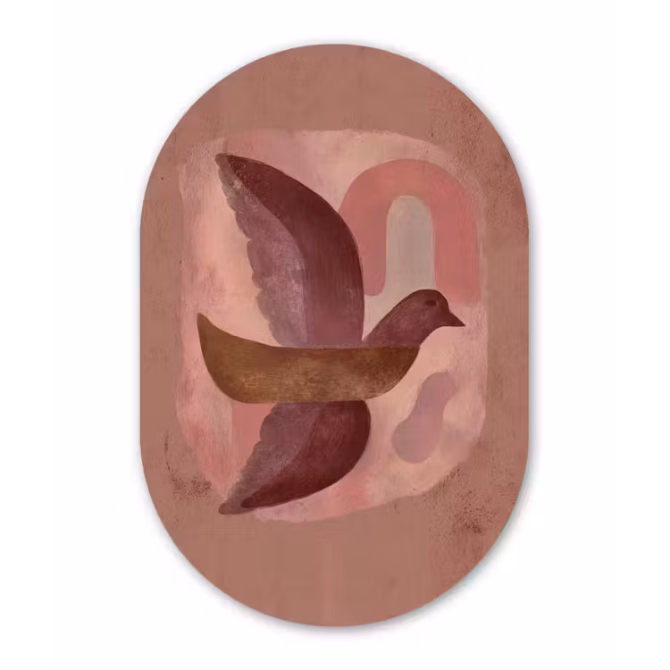 Illustratie - Vogels - Abstract - Roze Wandcirkel Ovaal Aluminium middel -3d